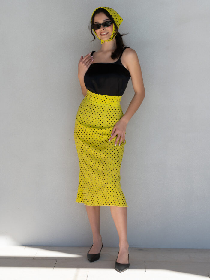 Spódnica Paris midi w groszki jedwabna z chustą