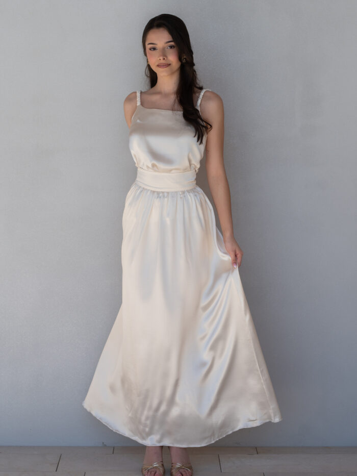 Spódnica satynowa Perlato Champagne maxi