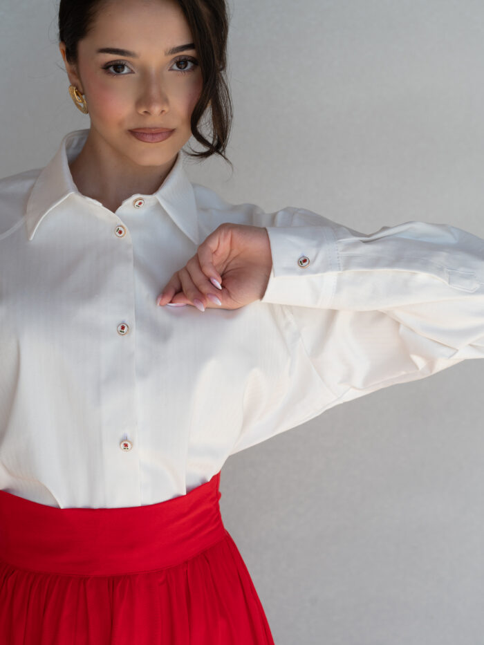 Koszula Roseline popelina oversize biała drobna jodełka