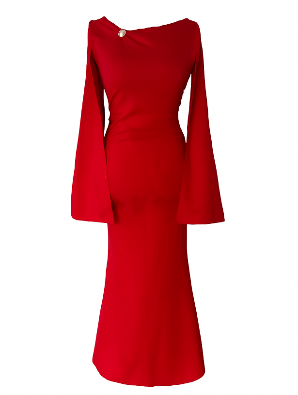 Sukienka Gloria maxi w kolorze czerwonym z perłową broszką