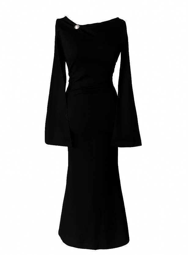 Sukienka Gloria maxi w kolorze czarnym z perłową broszką